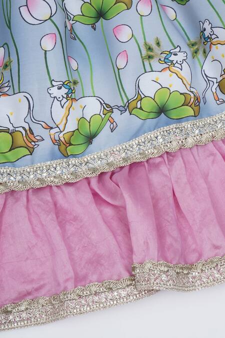 Shop Little Bansi Pink Chanderi Silk Gota Patti, Lace, Tassels, Sequins Floral Pattern Lehenga Set Shop_Little Bansi_Pink Chanderi Silk Gota Patti, Lace, Tassels, Sequins Floral Pattern Lehenga Set