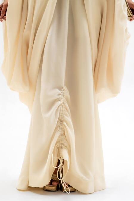 Buy_Garo_Off White Silk, Muslin Embroidery Round , Open Tribal Cape And Pant Set _Online_at_Aza_Fashions