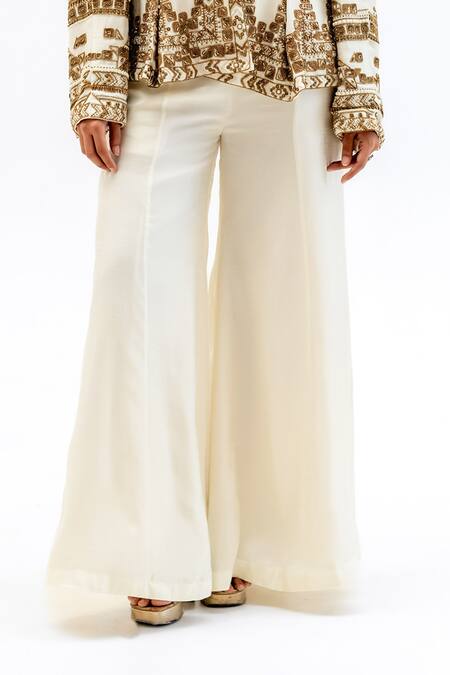 Shop_Garo_Off White Silk Embroidery V-neck Tribal Jacket With Pant _Online_at_Aza_Fashions