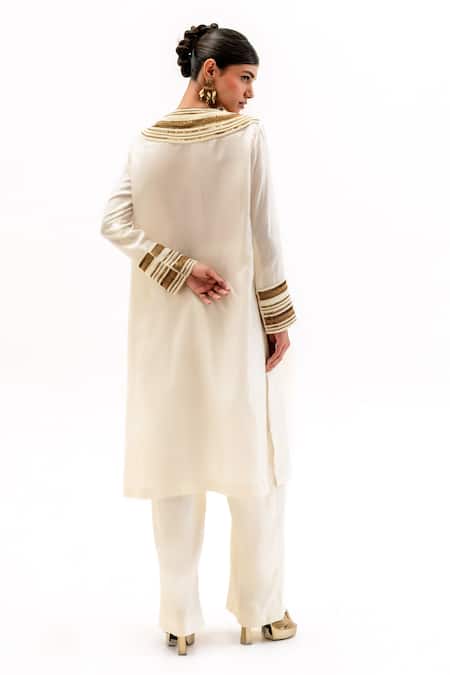 Garo Asymmetric Embroidered Kurta With Pant 