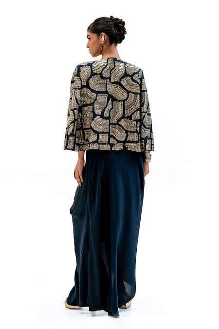 Garo Geometric Embroidered Jacket & Draped Skirt Set 