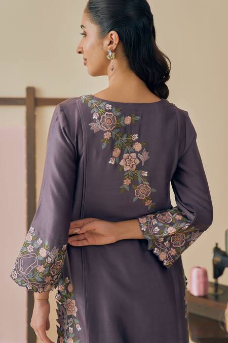 Buy_Bhawna Sethi_Purple , Cotton, Silk, Silk, Kumud Threadwork Kurta Set 
