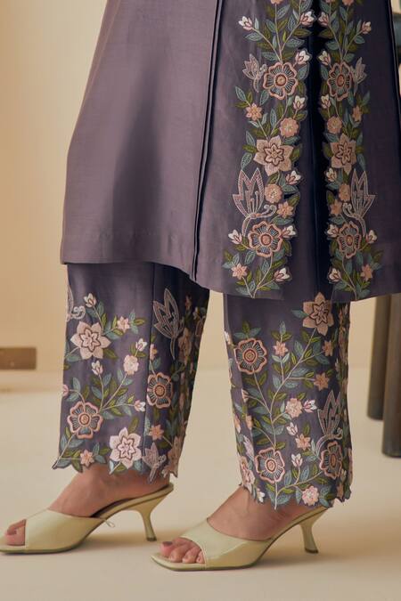 Shop_Bhawna Sethi_Purple , Cotton, Silk, Silk, Kumud Threadwork Kurta Set 