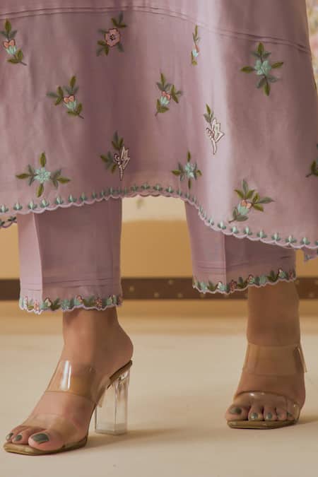Shop_Bhawna Sethi_Purple Chanderi Cotton, Silk, Organza Embroidery Badal Placement Kurta Set _Online_at_Aza_Fashions