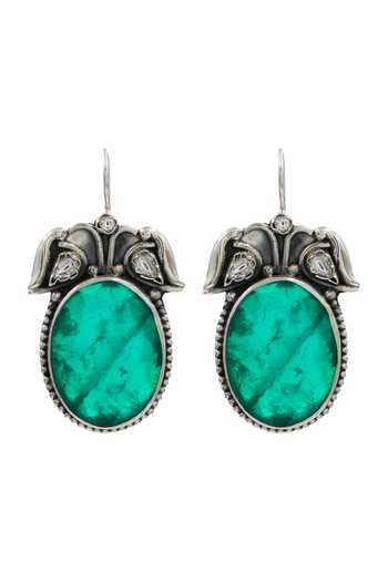 Shop Sangeeta Boochra Green Gemstones, Elegant Silver Earrings at Aza Fashions Shop_Sangeeta Boochra_Green Gemstones, Elegant Silver Earrings _at_Aza_Fashions