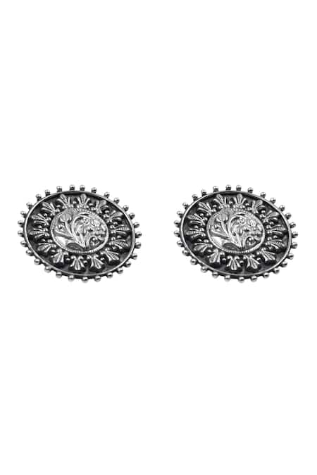 Buy_Sangeeta Boochra_Silver Plated Tribal Charm Floral Studs _Online_at_Aza_Fashions