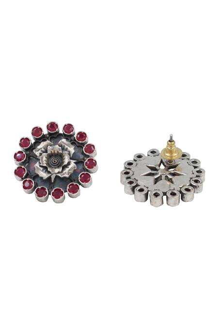Sangeeta Boochra_Silver Plated Stones, Beads Floral Bloom Studs _Online_at_Aza_Fashions