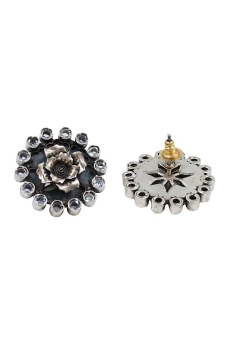 Sangeeta Boochra_Silver Plated Stones, Crystals Blooming Grace Studs _Online_at_Aza_Fashions