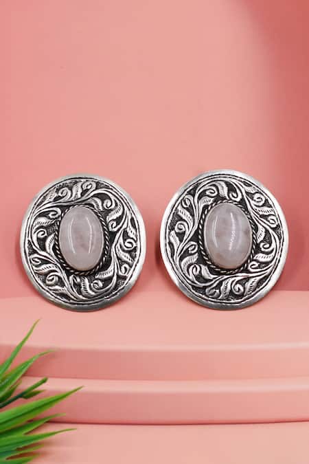 Sangeeta Boochra Heritage Engraved Silver Studs 
