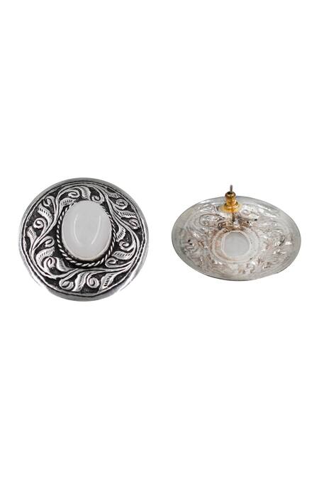 Sangeeta Boochra_Silver Plated Gemstones, Heritage Engraved Studs _Online_at_Aza_Fashions