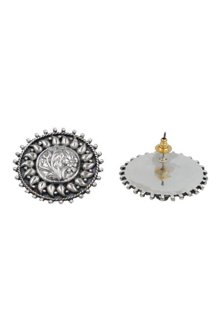 Sangeeta Boochra_Silver Plated Beads Oxidised Floral Statement Studs _Online_at_Aza_Fashions