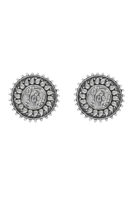 Sangeeta Boochra Oxidised Silver Floral Statement Studs 