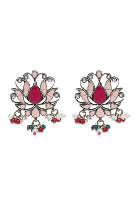 Sangeeta Boochra Lotus Bloom Silver Earrings 