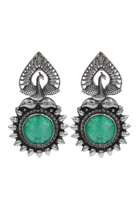Sangeeta Boochra Peacock Heritage Silver Earrings 