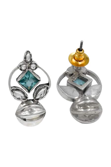 Sangeeta Boochra_Green Stones Handcrafted Silver Earrings _Online_at_Aza_Fashions