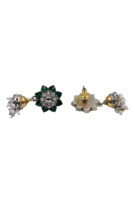 Sangeeta Boochra_Multi Color Stones, Pearls Sterling Silver Floral Earring _Online_at_Aza_Fashions