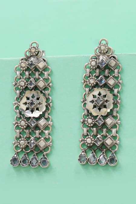 Sangeeta Boochra Silver Plated Stones, Pearls Heritage Bloom Earrings 