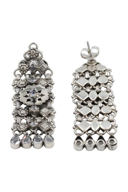 Sangeeta Boochra_Silver Plated Stones, Pearls Heritage Bloom Earrings _Online_at_Aza_Fashions