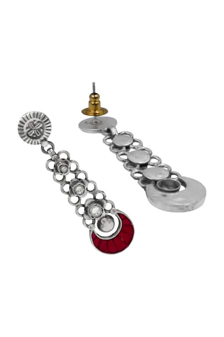 Sangeeta Boochra Silver Plated Stones, Beads, Faux Diamonds Heritage Sterling Earrings Online at Aza Fashions Sangeeta Boochra_Silver Plated Stones, Beads, Faux Diamonds Heritage Sterling Earrings _Online_at_Aza_Fashions