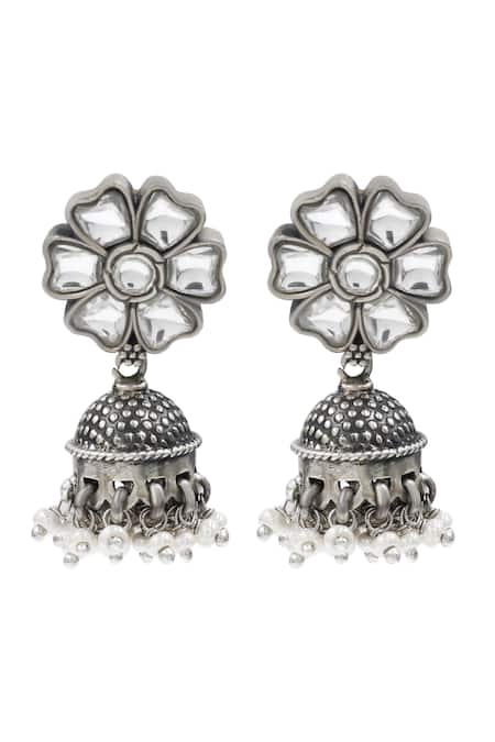 Sangeeta Boochra Handcrafted Floral Silver Jhumka Earrings 