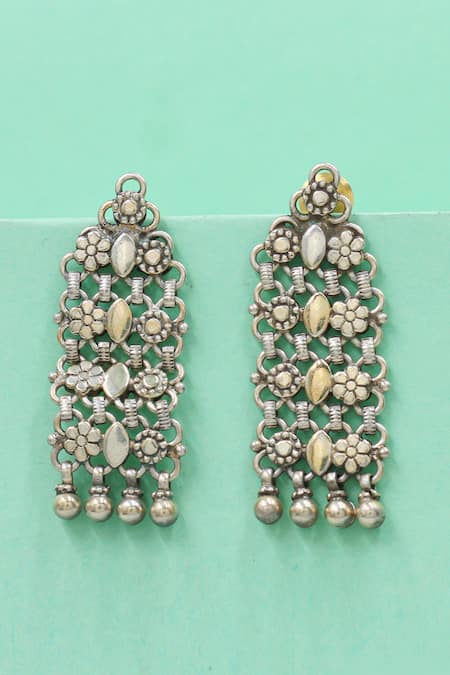 Sangeeta Boochra Silver Plated Beads Heritage Filigree Earrings 