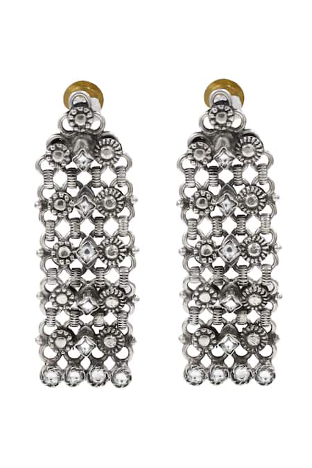 Sangeeta Boochra Handcrafted Antique Silver Long Earrings 