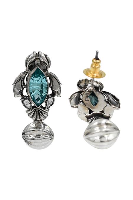 Sangeeta Boochra_Blue Gemstones, Antique Aqua Marquise Silver Earrings _Online_at_Aza_Fashions