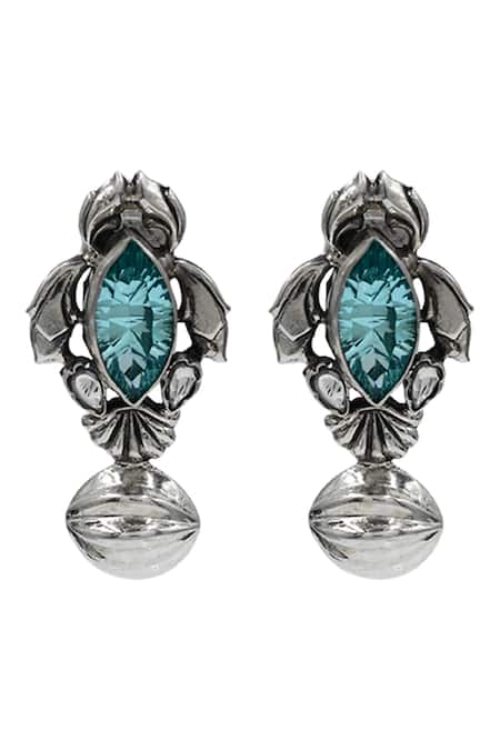 Sangeeta Boochra Antique Aqua Marquise Silver Earrings 