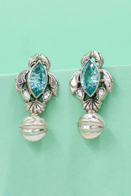 Sangeeta Boochra Blue Gemstones, Antique Aqua Marquise Silver Earrings 