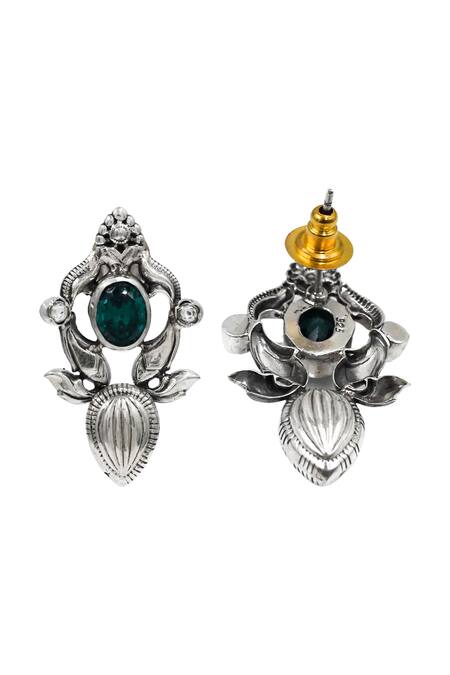 Sangeeta Boochra Green Stones Handcrafted Silver Earring Online at Aza Fashions Sangeeta Boochra_Green Stones Handcrafted Silver Earring _Online_at_Aza_Fashions