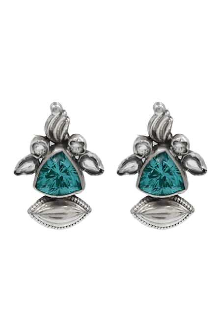 Sangeeta Boochra Aqua Bloom Silver Earrings 