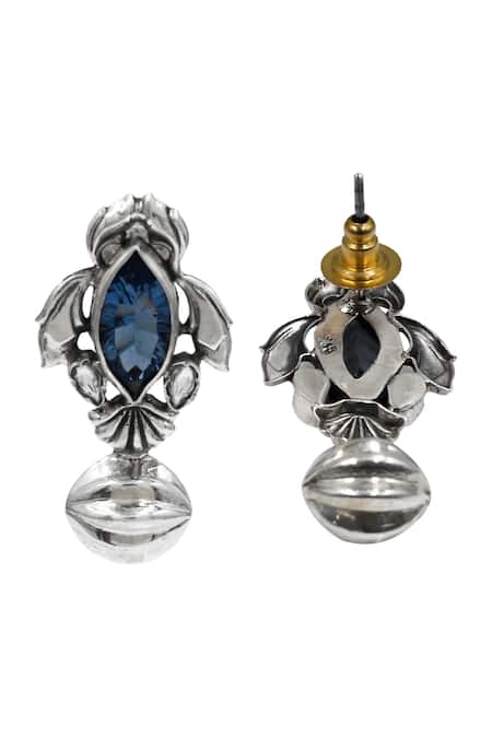Sangeeta Boochra_Blue Stones Midnight Bloom Silver Earrings _Online_at_Aza_Fashions