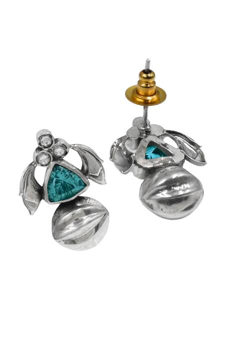 Sangeeta Boochra_Silver Plated Stones, Embellished Earrings _Online_at_Aza_Fashions