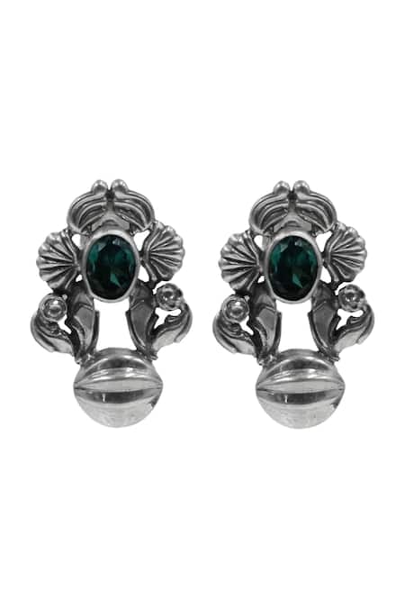 Sangeeta Boochra Vintage Floral Motif Sterling Silver Earrings 