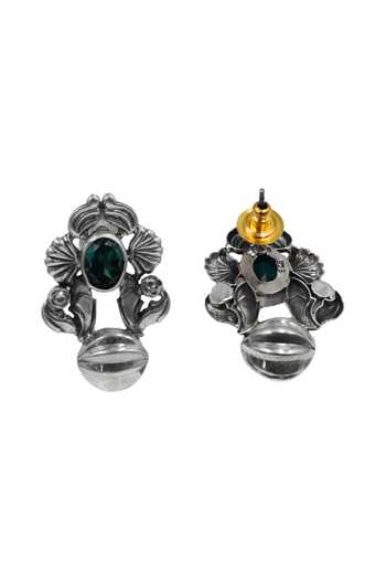 Sangeeta Boochra Green Stones, Vintage Floral Motif Sterling Silver Earrings Online at Aza Fashions Sangeeta Boochra_Green Stones, Vintage Floral Motif Sterling Silver Earrings _Online_at_Aza_Fashions
