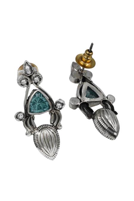 Sangeeta Boochra_Silver Plated Stones, Crystals Elegant Aqua Sparkle Sterling Earrings _Online_at_Aza_Fashions