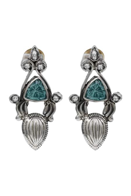 Sangeeta Boochra Elegant Aqua Sparkle Sterling Silver Earrings 