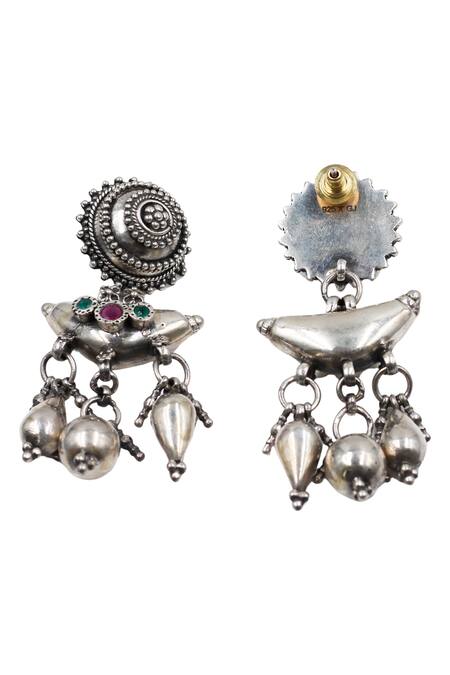 Sangeeta Boochra_Silver Plated Stones, Beads Heritage Oxidised Earrings _Online_at_Aza_Fashions