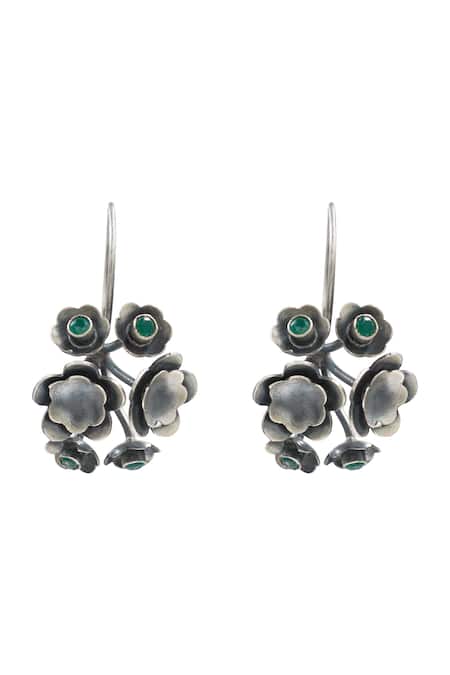 Sangeeta Boochra Oxidized Silver Flower Earrings 