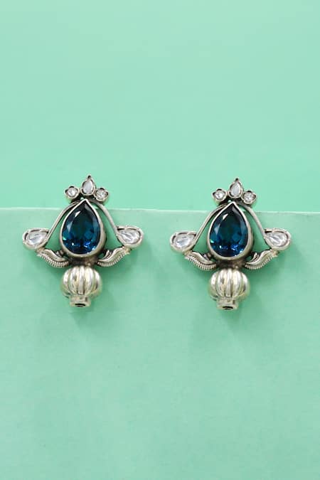 Sangeeta Boochra Blue Stones Sterling Elegance Earrings 