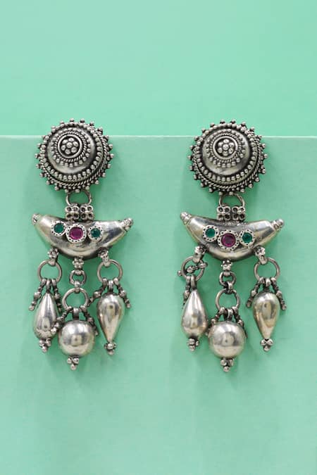 Sangeeta Boochra Silver Plated Stones, Beads Heritage Oxidised Earrings 