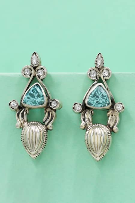Sangeeta Boochra Silver Plated Stones, Crystals Elegant Aqua Sparkle Sterling Earrings 