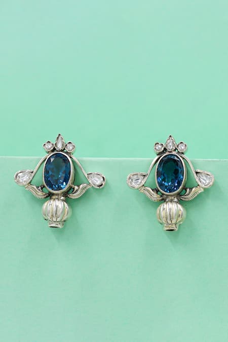Sangeeta Boochra Blue Stones Handcrafted Silver Earrings 