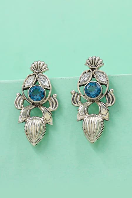 Sangeeta Boochra Silver Plated Stones Antique Bloom Earrings 