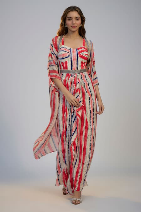 Nadima Saqib Ivory Crepe Sequins Sweetheart Neck Stripe Print Cape And Draped Skirt Set Online at Aza Fashions Nadima Saqib_Ivory Crepe Sequins Sweetheart Neck Stripe Print Cape And Draped Skirt Set _Online_at_Aza_Fashions