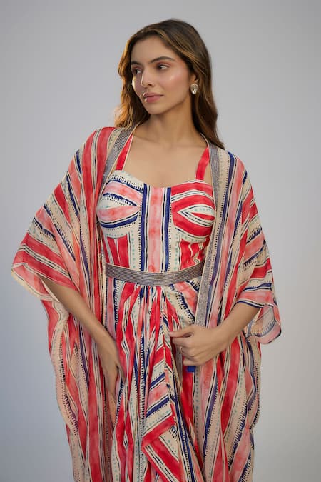 Buy Nadima Saqib Ivory Crepe Sequins Sweetheart Neck Stripe Print Cape And Draped Skirt Set Online at Aza Fashions Buy_Nadima Saqib_Ivory Crepe Sequins Sweetheart Neck Stripe Print Cape And Draped Skirt Set _Online_at_Aza_Fashions