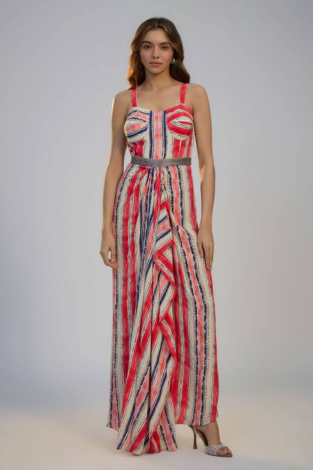 Nadima Saqib Ivory Crepe Sequins Sweetheart Neck Stripe Print Cape And Draped Skirt Set at Aza Fashions Nadima Saqib_Ivory Crepe Sequins Sweetheart Neck Stripe Print Cape And Draped Skirt Set _at_Aza_Fashions