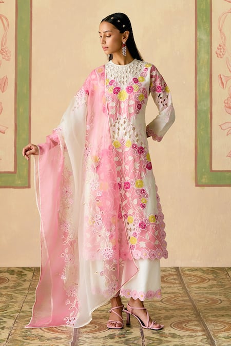 Chandrima Pink Silk Organza Embroidery Dupatta 