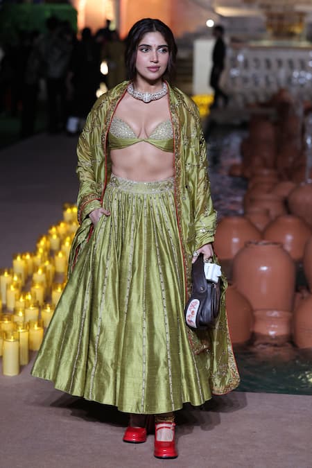 Punit Balana Heena Green Mirror-Embellished Lehenga Set 