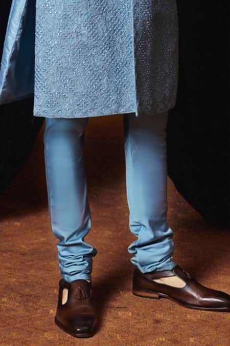 Punit Balana Blue Silk, Lycra Embroidery Saleti Sherwani With Churidar Online at Aza Fashions Punit Balana_Blue Silk, Lycra Embroidery Saleti Sherwani With Churidar _Online_at_Aza_Fashions